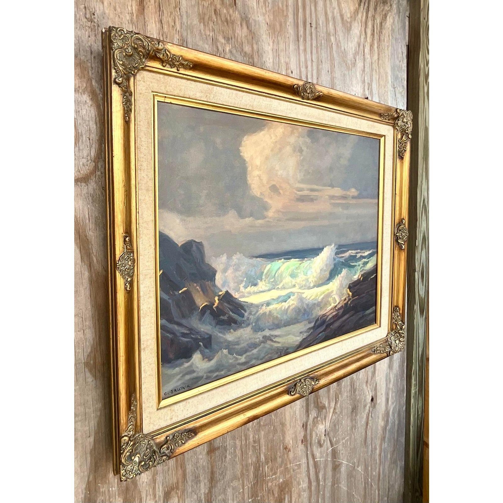 Vintage Crashing Ocean Waves, Gemälde von Carol Skutnik (Frühes 20. Jahrhundert) im Angebot