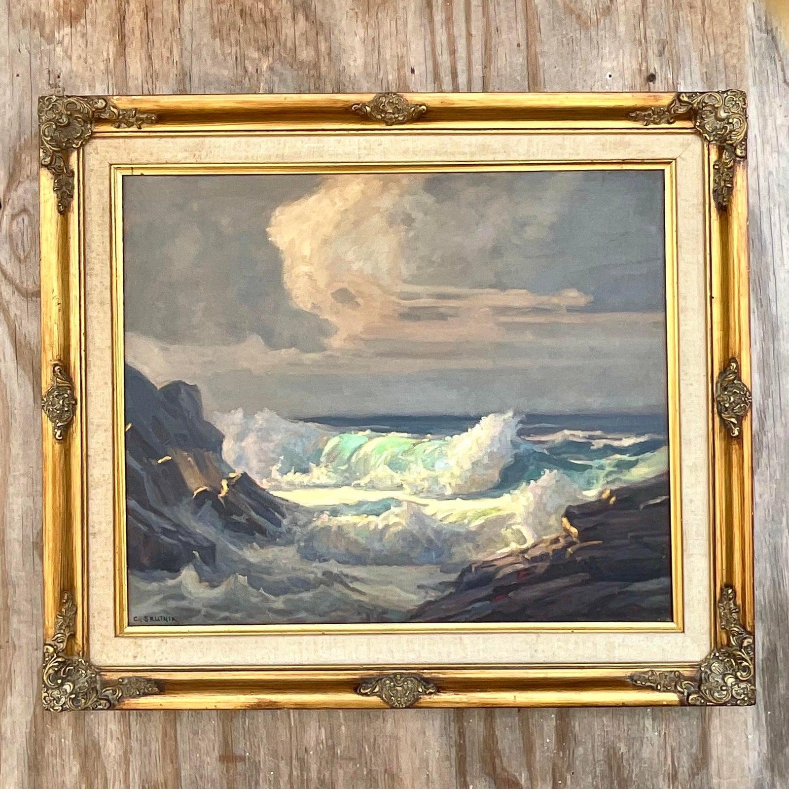 Vintage Crashing Ocean Waves, Gemälde von Carol Skutnik (Farbe) im Angebot