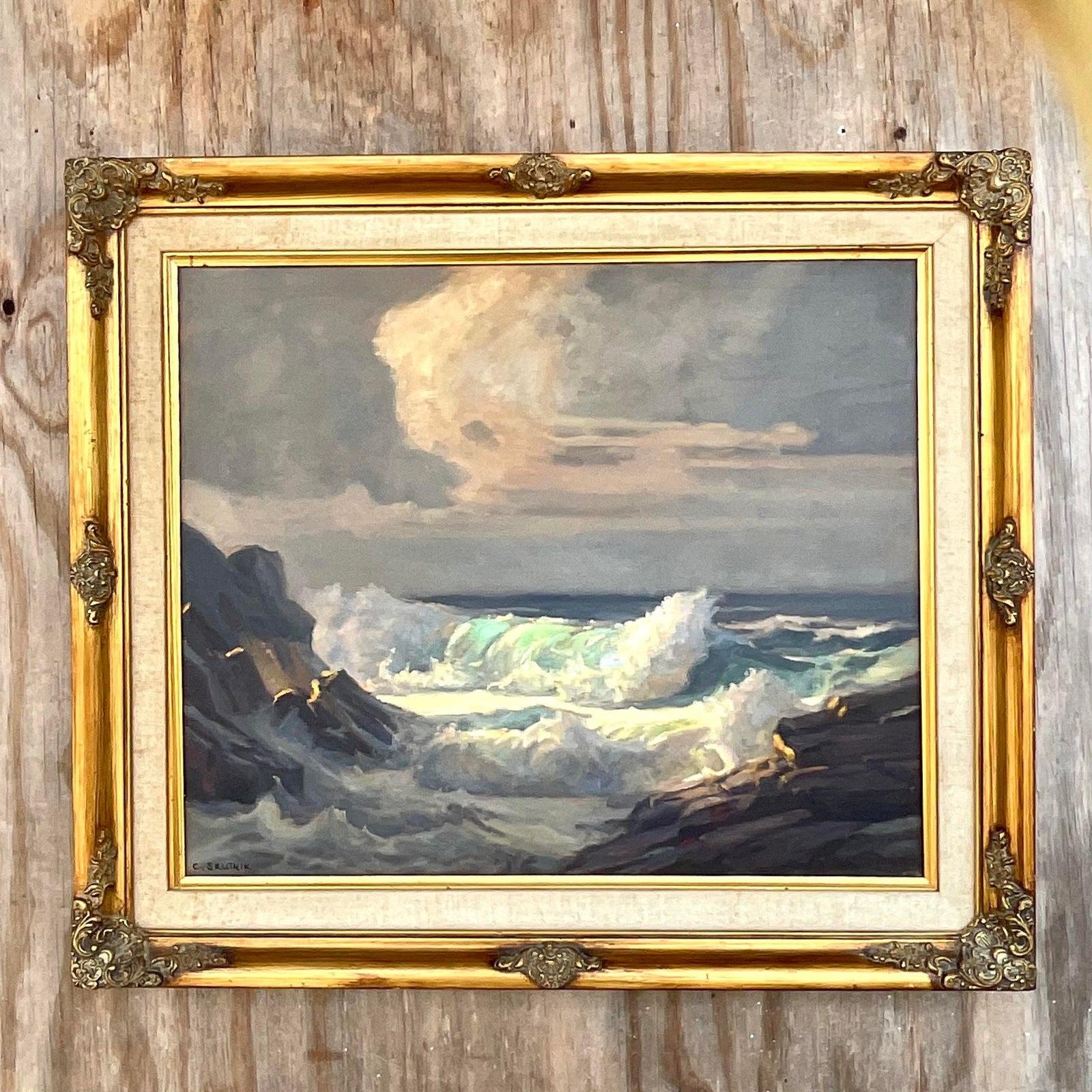 Vintage Crashing Ocean Waves Painting by Carol Skutnik In Good Condition For Sale In west palm beach, FL