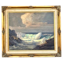 Vintage Crashing Ocean Waves Painting by Carol Skutnik