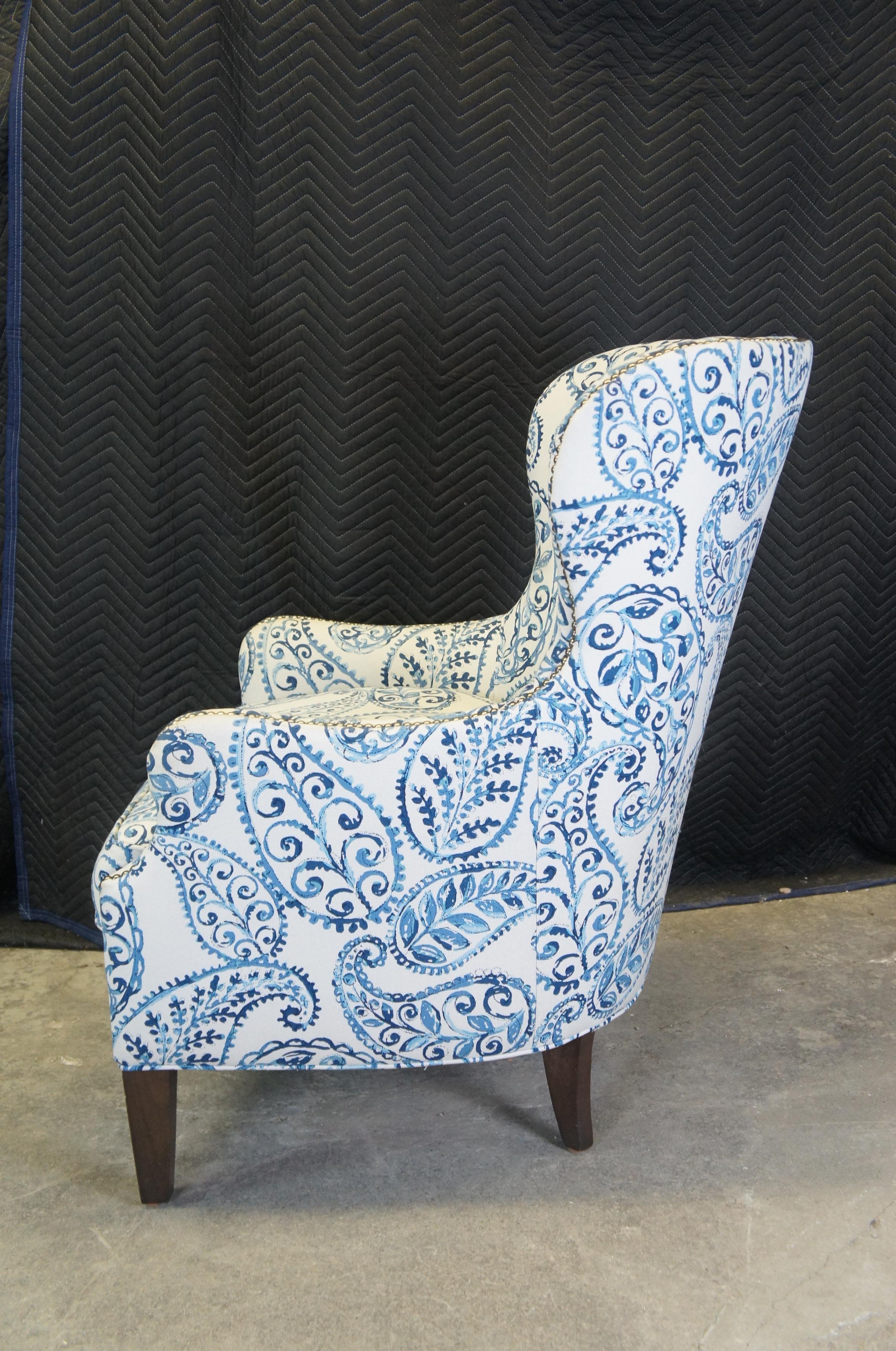 Vintage Crate & Barrel Brielle Wingback Nailhead Arm Club Library Chair In Good Condition In Dayton, OH