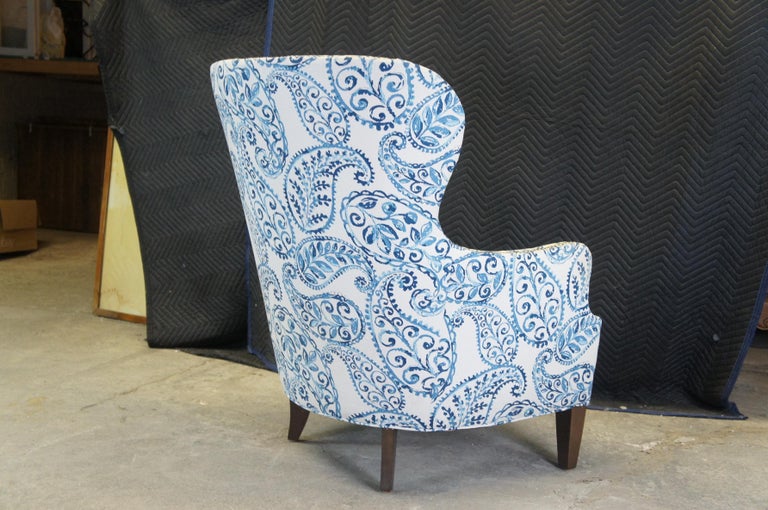 Vintage Crate Barrel Brielle Wingback Nailhead Arm Club Library Chair