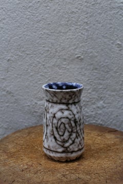 Vintage Cream and Brown Ceramic Vase with Spiral Design, Hungary, c. 1960s