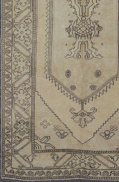 Vintage Light Colored Turkish Oushak Rug Cream, Yellow & Dark color Highlights