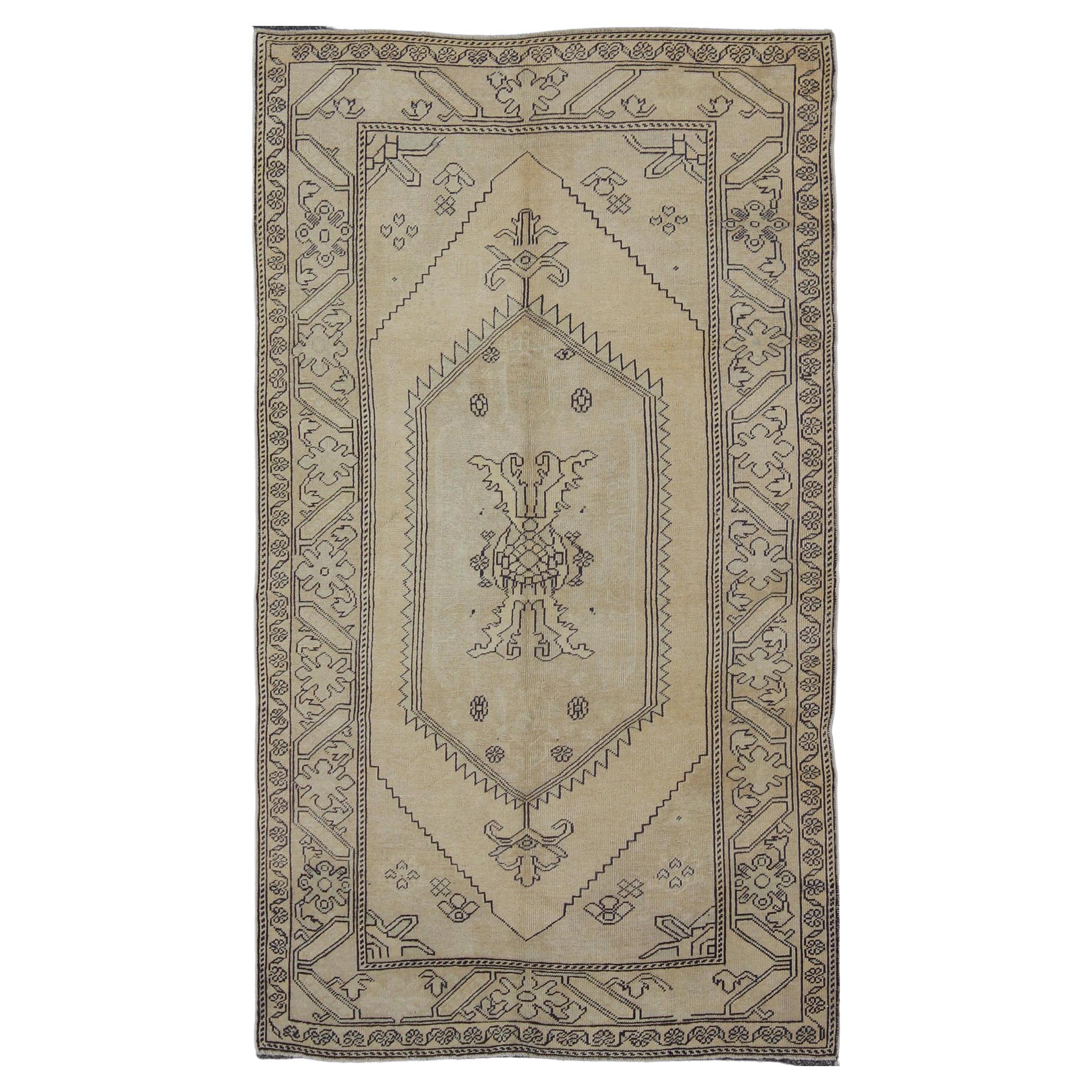 Vintage Light Colored Turkish Oushak Rug Cream, Yellow & Dark color Highlights For Sale