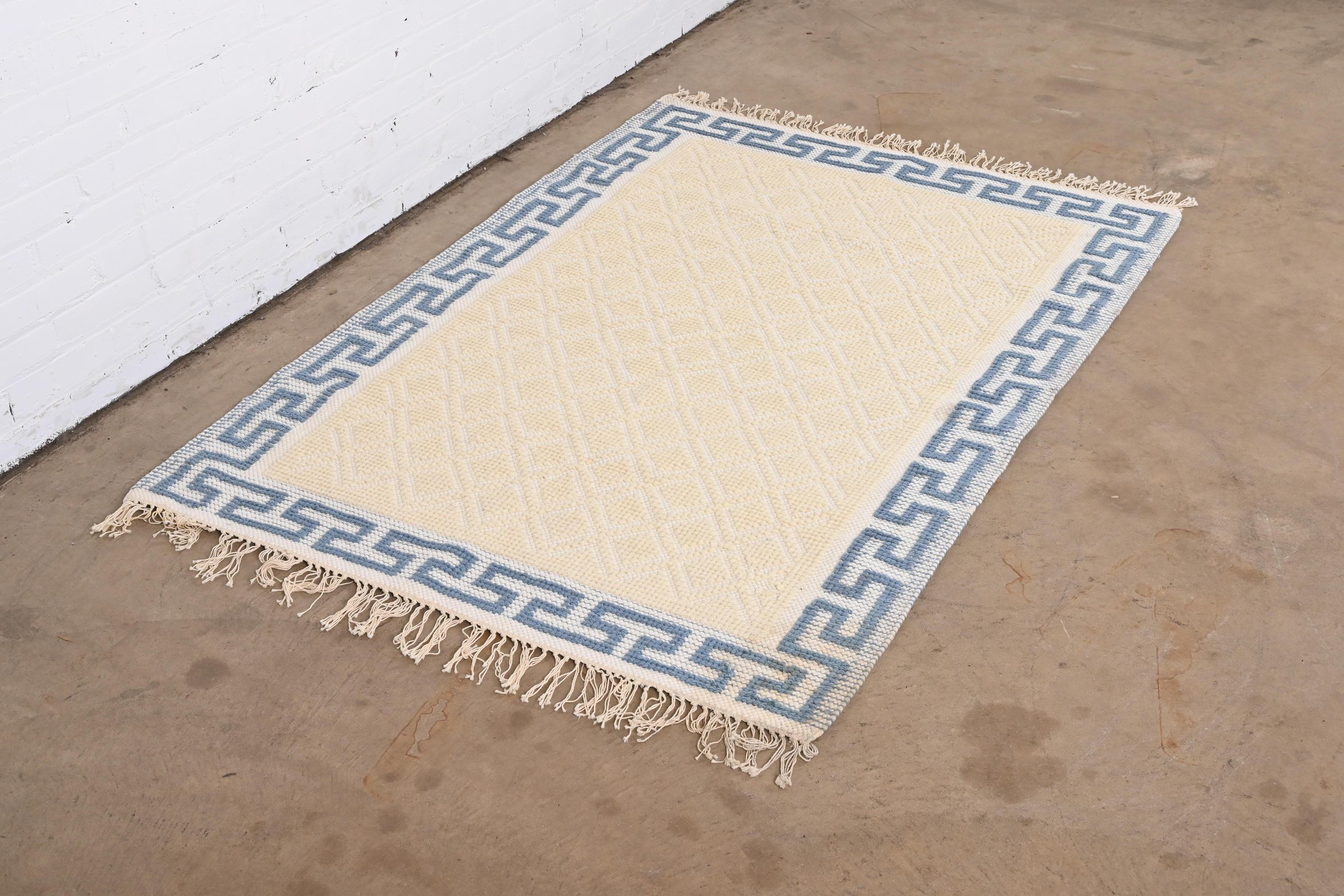blue greek key rug