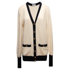 Vintage Creme & Schwarz Chanel Kaschmir V-Ausschnitt Strickjacke Größe US M/L