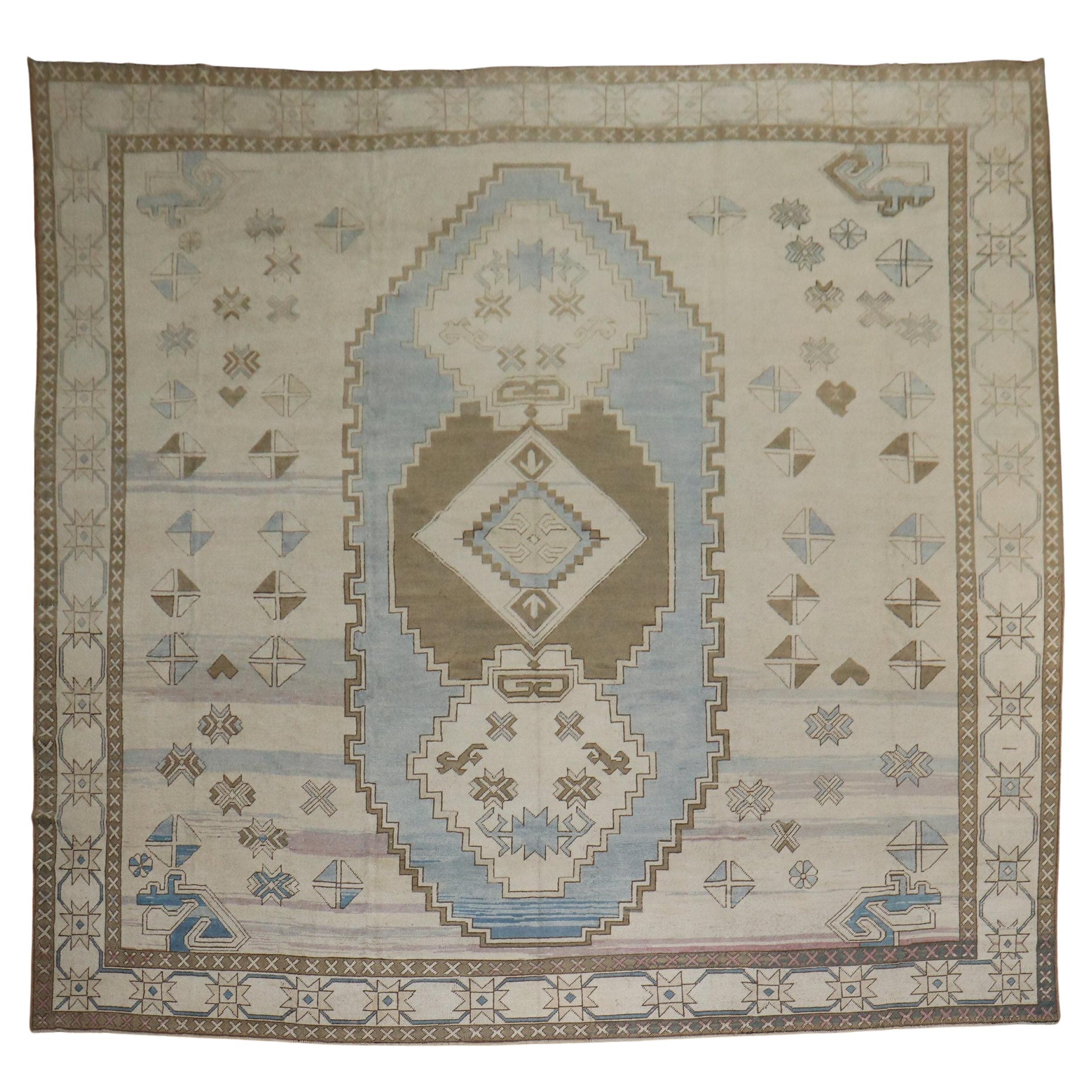 Vintage Cream Blue Oversize Rug For Sale