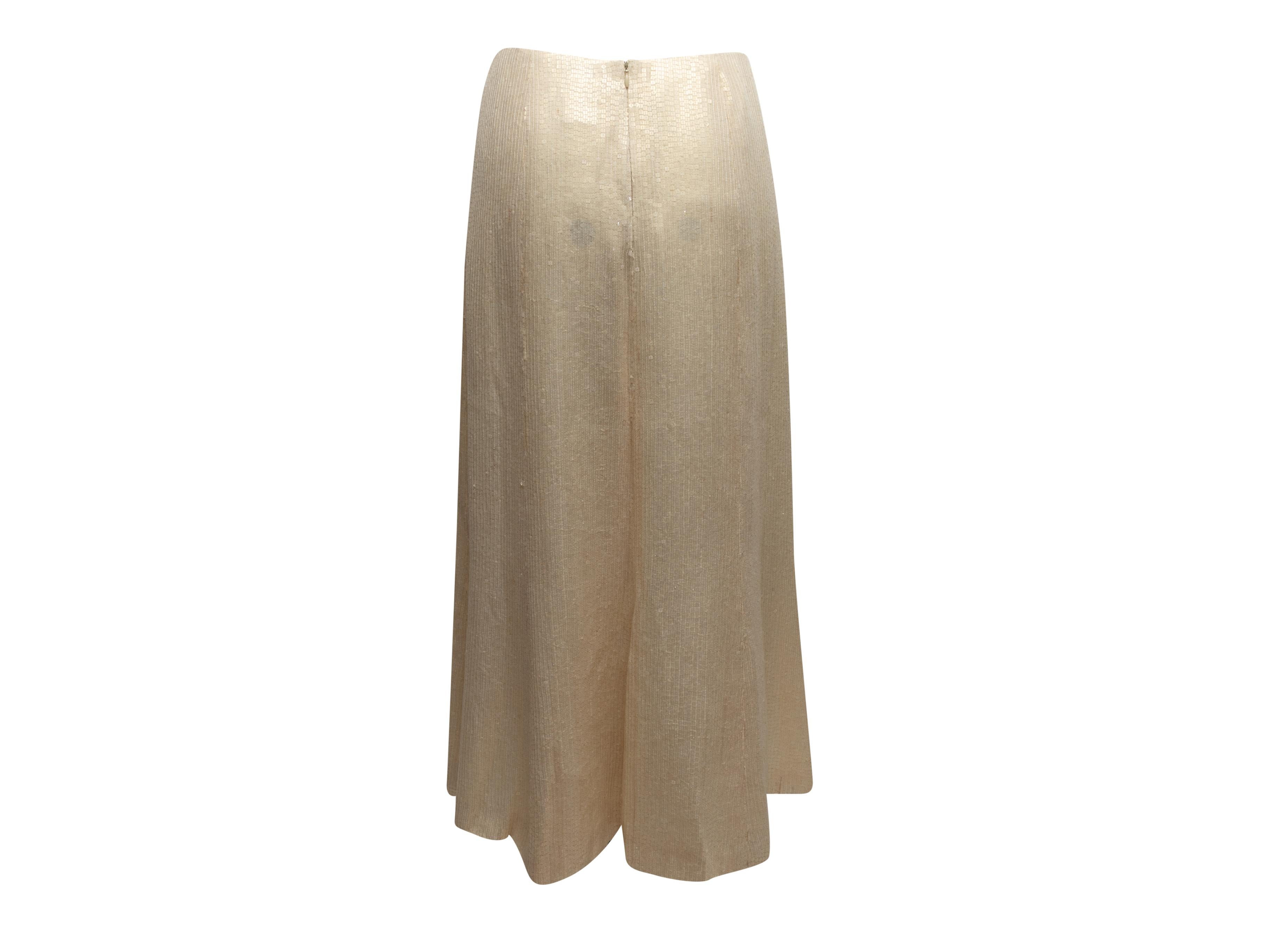 Brown Vintage Cream Chanel Cruise 2003 Sequined Silk Skirt Size FR 46 For Sale