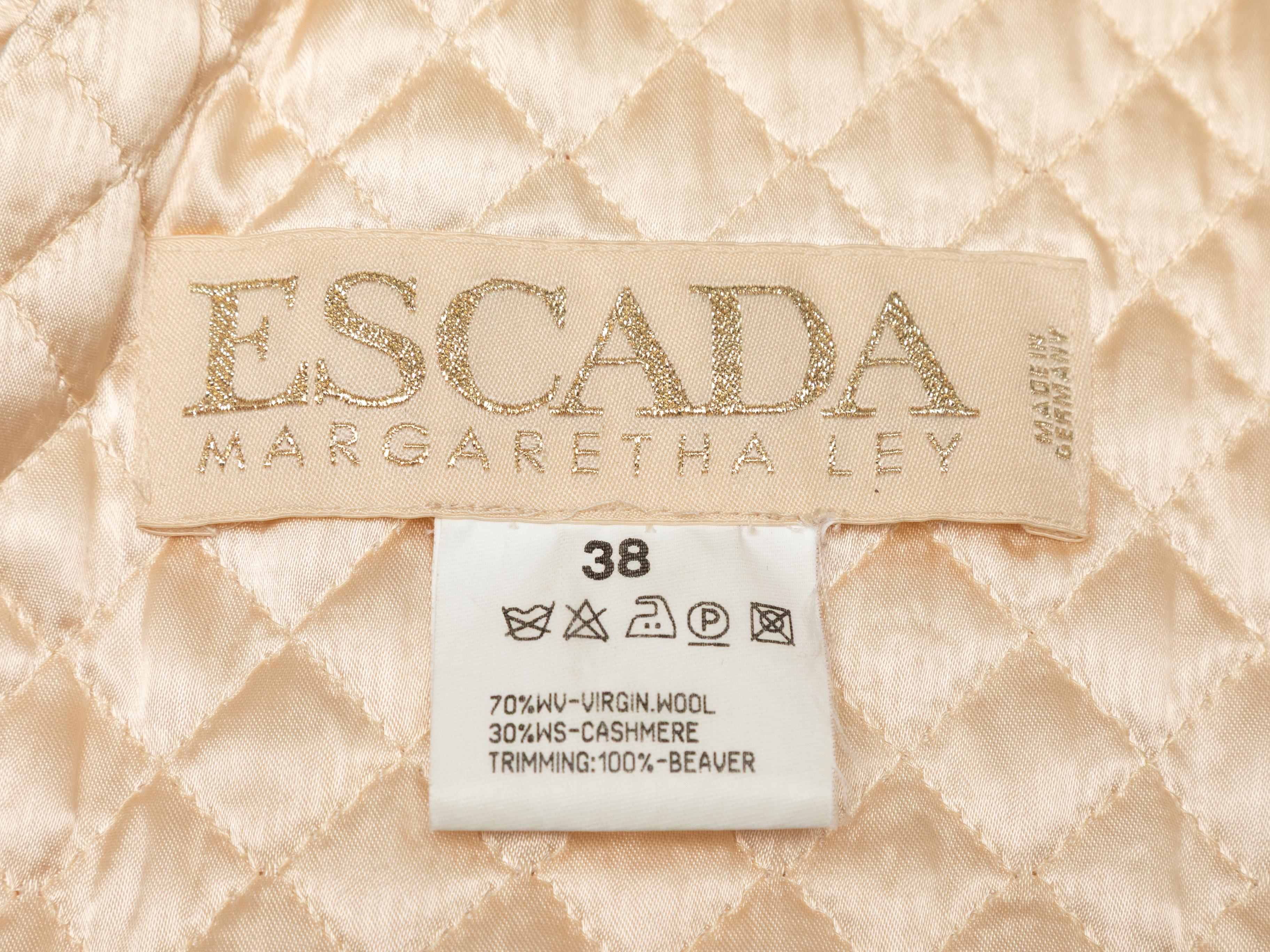 Donna Vintage By crema Escada, cappotto in lana vergine e misto cashmere bordato di pelliccia, taglia EU 38 in vendita