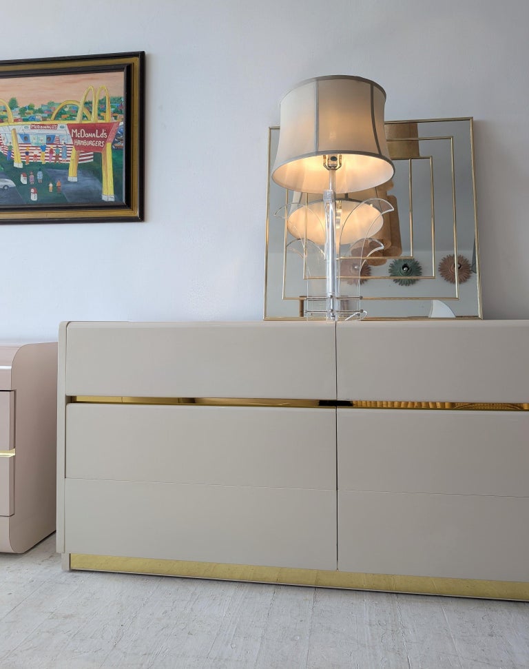 Vintage cream and gold sideboard w drawers / dresser by Lane Furniture USA 1980s For Sale at 1stDibs
