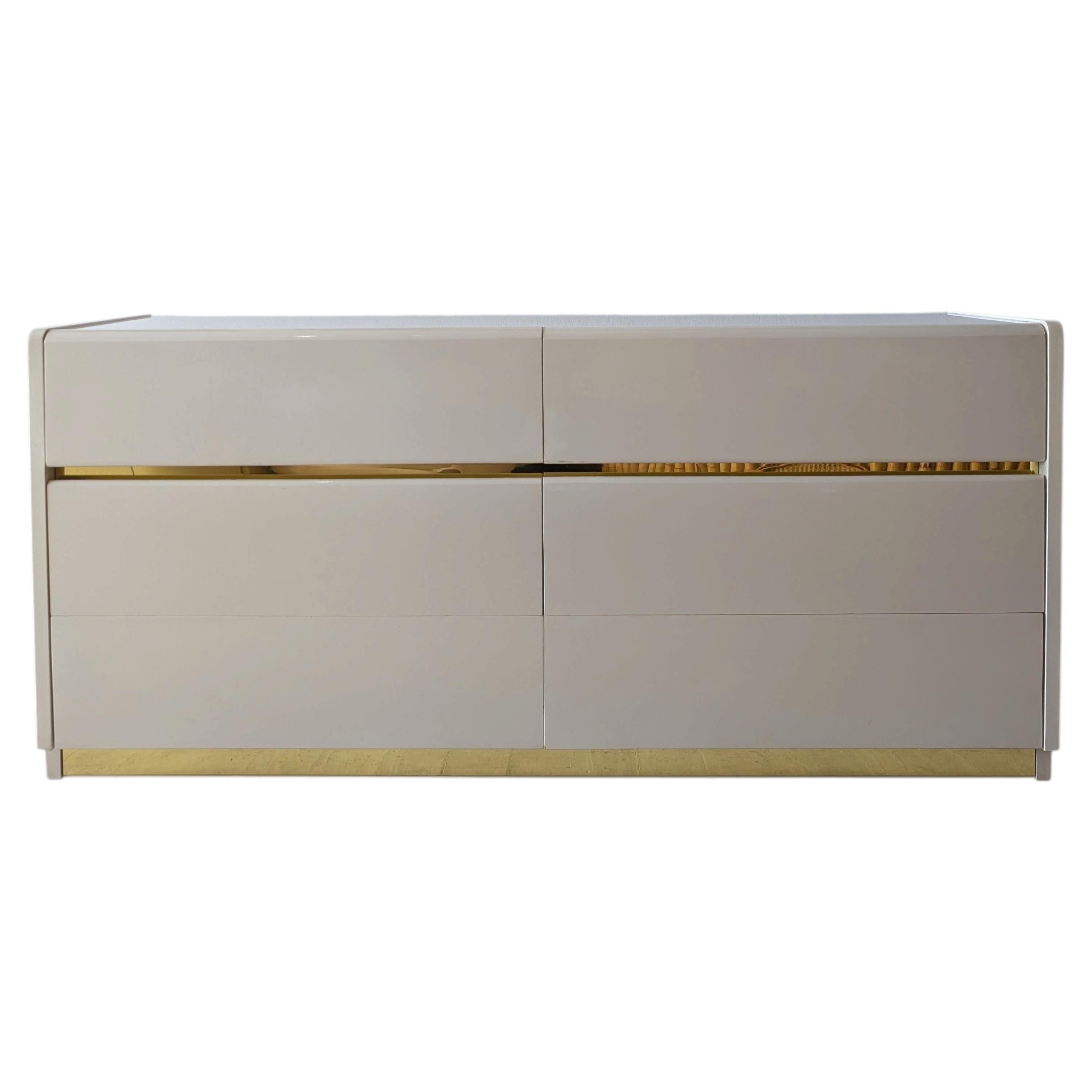 Vintage cream & gold sideboard w drawers / dresser by Lane Furniture USA 1980s For Sale