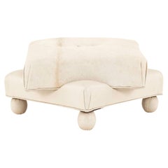 Vintage Cream Hair Hide Square Ottoman
