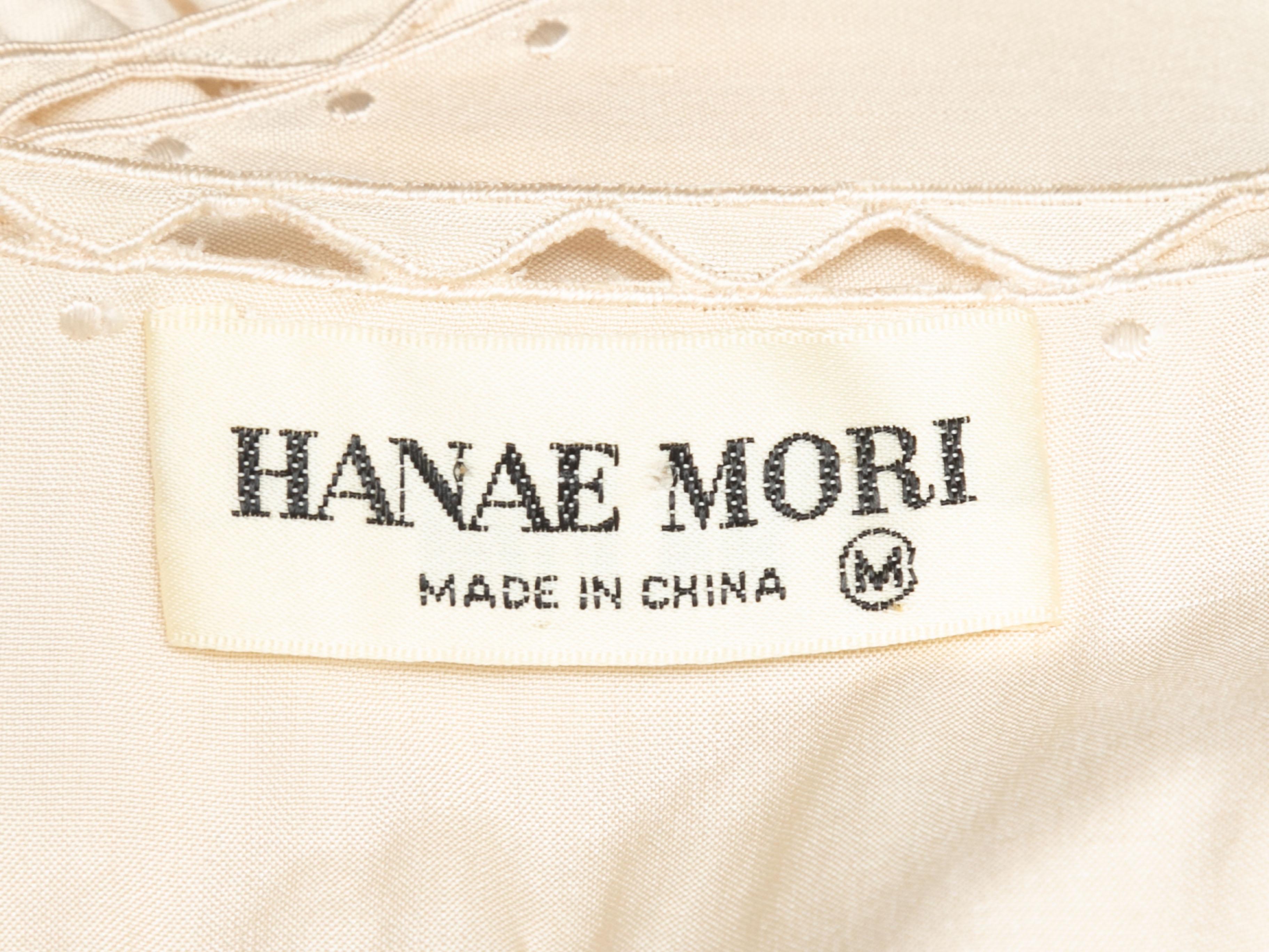 Vintage Cream Hanae Mori Silk Embroidered Blouse Size US M For Sale 1