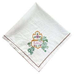 Vintage Cream Hand Embroidered Salt Dish Table Cloth or Tea Towel 