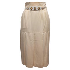 Vintage Cream Hermes Pleated Wool Skirt Size FR 40