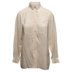 Vintage Creme Hermes Seide lange Ärmel Button-Up Top Größe FR 40