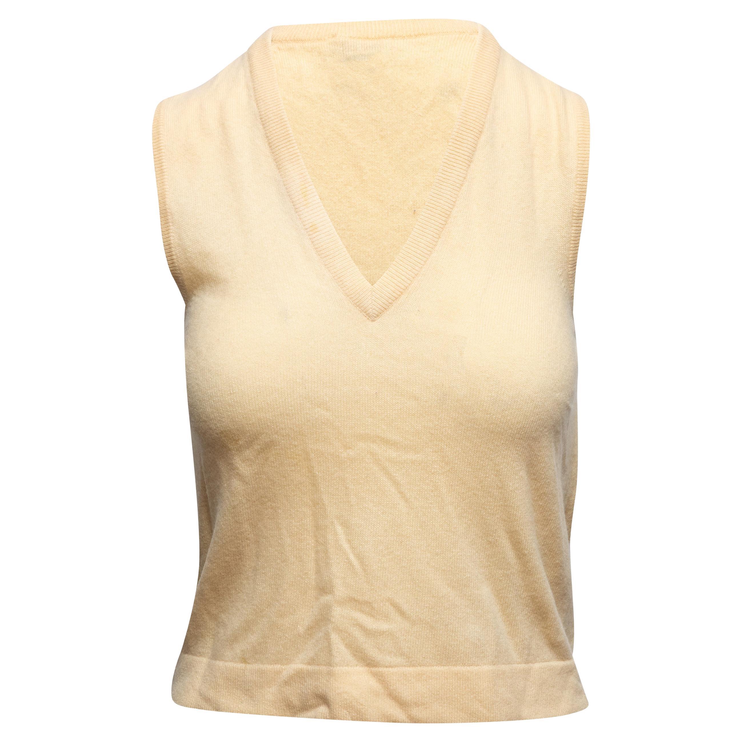 Vintage Cream Hermes V-Neck Cashmere Sweater Vest