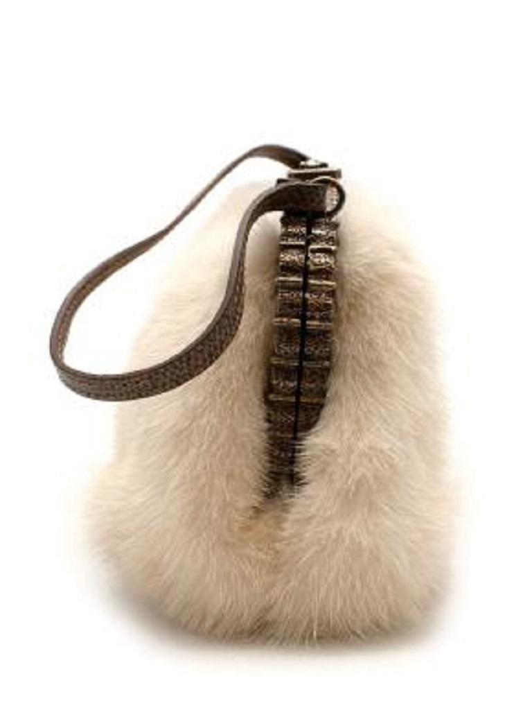 Women's Vintage Cream Mink Fur Embellished Handbag For Sale