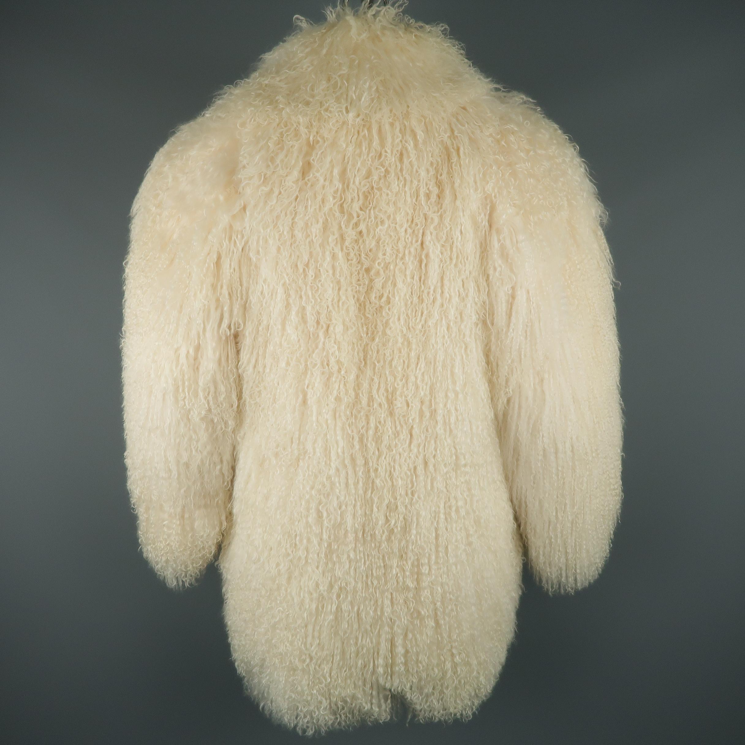 Beige Vintage Cream Mongolian Lamb Fur Oversized Collared Coat / Jacket