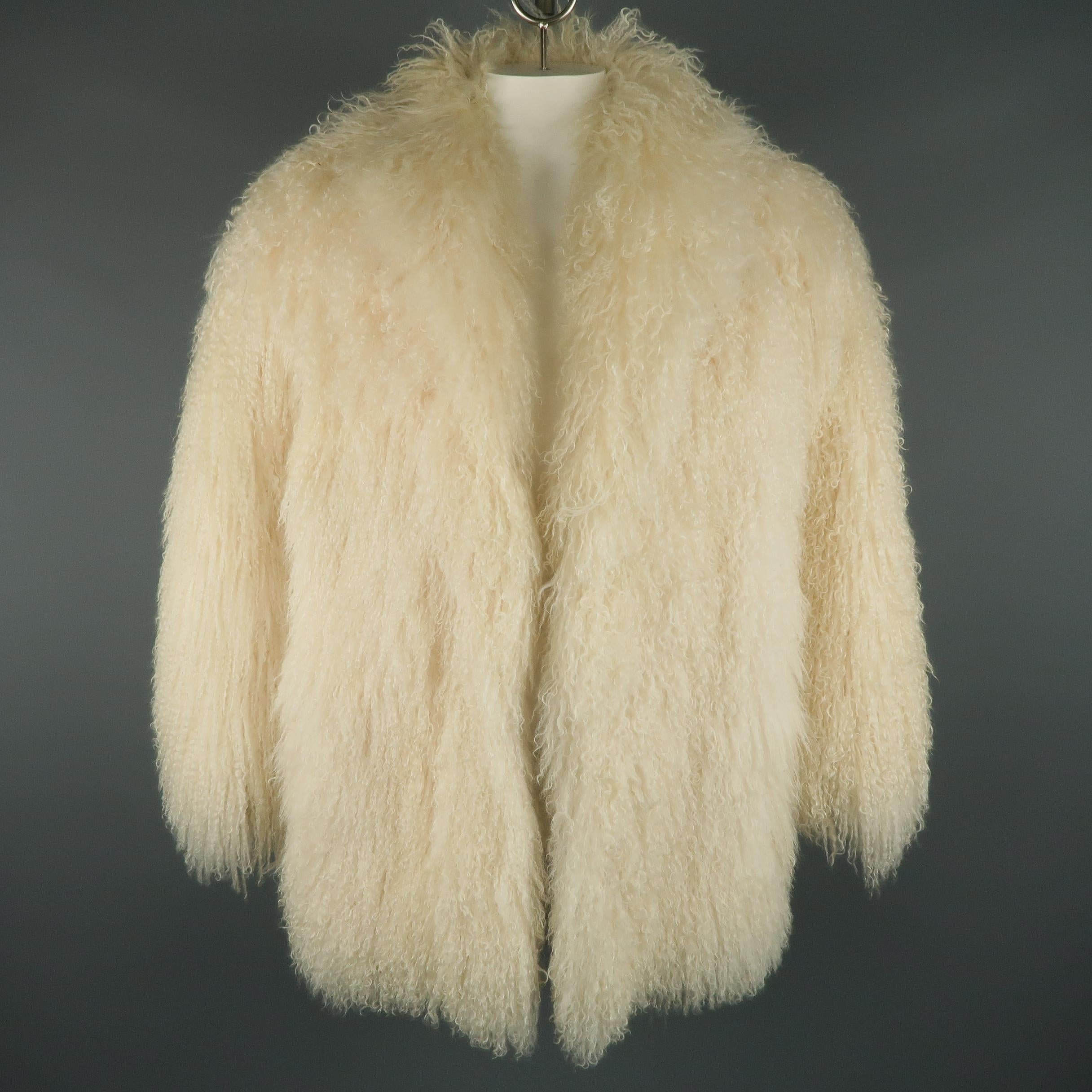 Women's Vintage Cream Mongolian Lamb Fur Oversized Collared Coat / Jacket