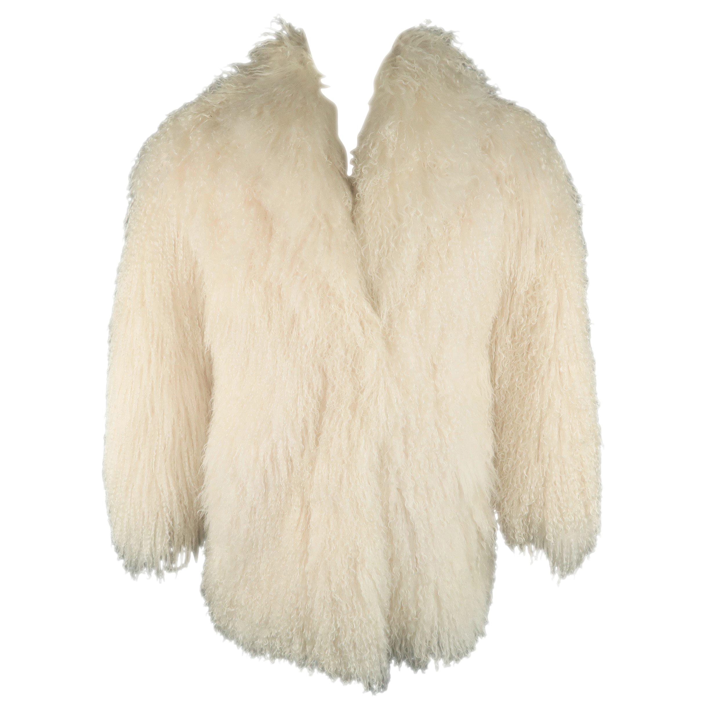 Vintage Cream Mongolian Lamb Fur Oversized Collared Coat / Jacket
