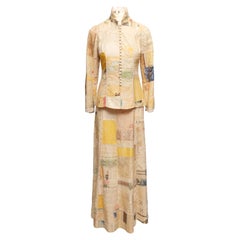 Vintage Cream & Multicolor Catherine Buckley Patchwork Jacquard Maxi Skirt Set S
