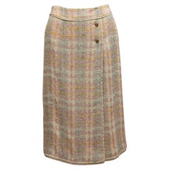 Vintage Cream & Multicolor Chanel Boutique Tweed Midi Skirt Size US XS