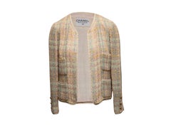 Vintage Creme & Multicolor Chanel Boutique Wolle Tweed Jacke Größe FR 36