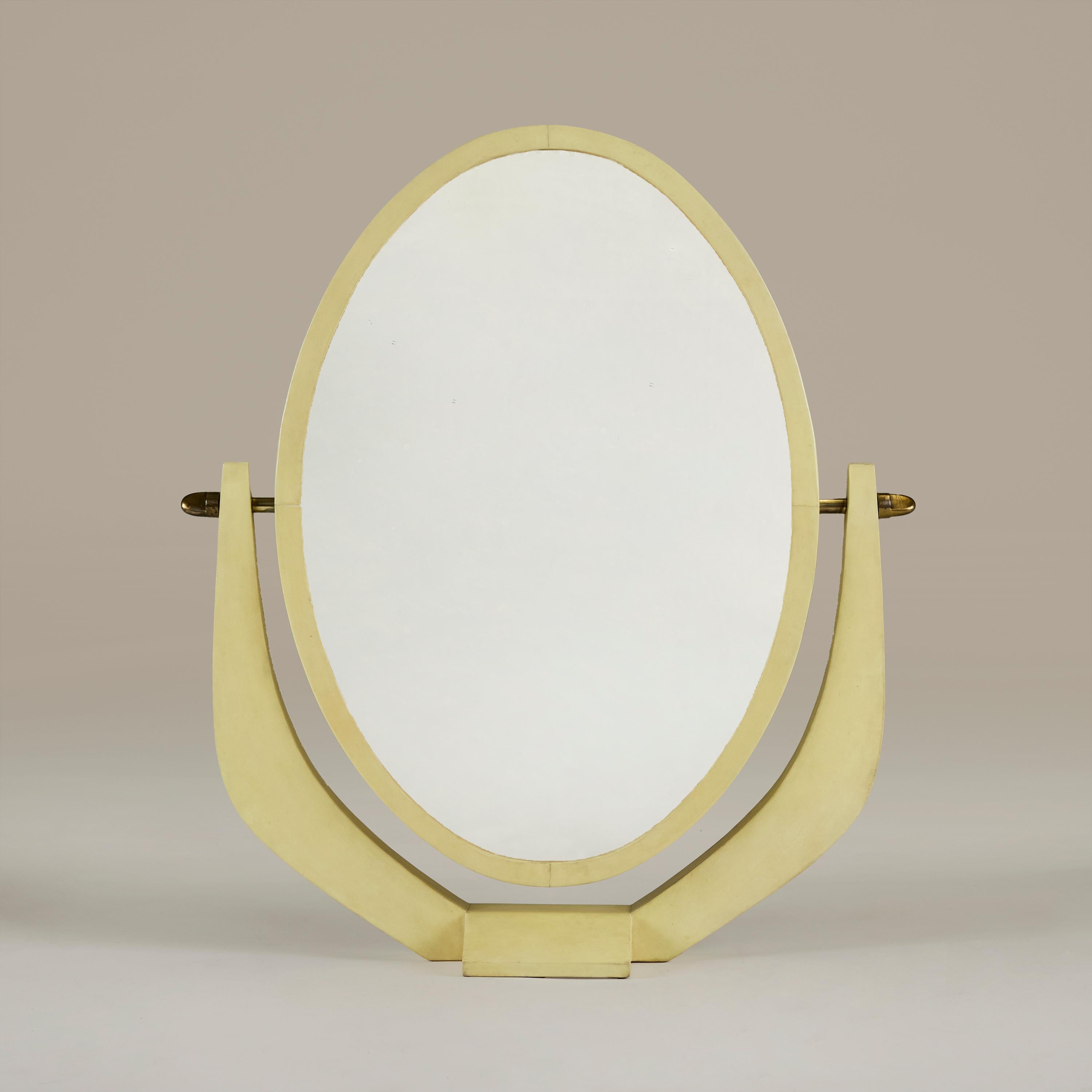 Philippin Miroir de table vintage en parchemin crème par R&Y Augousti en vente