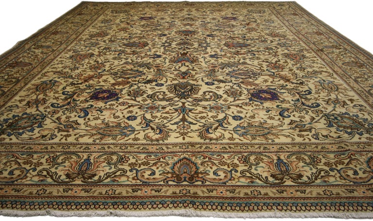 Vintage Persian Tabriz Area Rug With French Country Chippendale Farmhouse Style For Sale At 1stdibs
