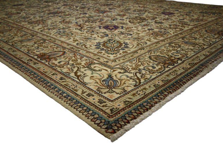 Vintage Persian Tabriz Area Rug With French Country Chippendale