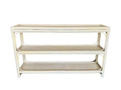 Palm Beach Regency Cream Rattan Wicker Three Tier Console Table, 1970s