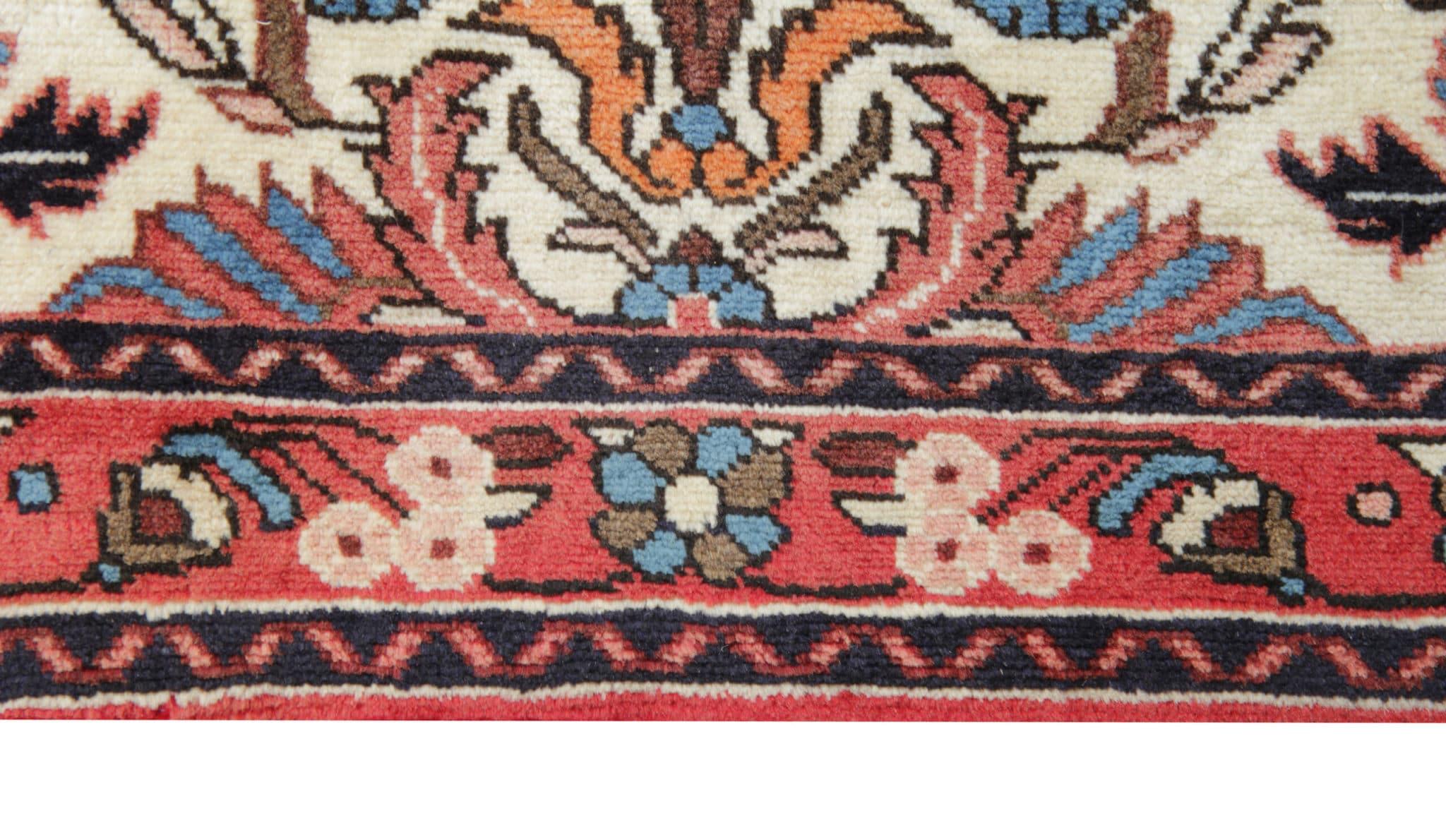 Persian Vintage Cream Runner Rug, Floral Wool Carpet Runner For Sale