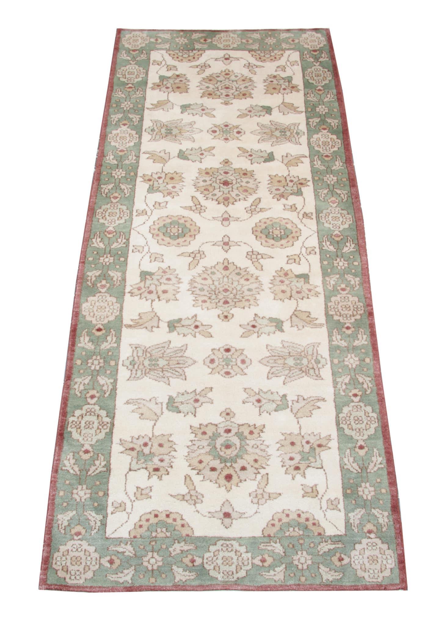 Pakistani Vintage Cream Runner Rug, Floral Wool Beige Carpet Runner Zeigler For Sale