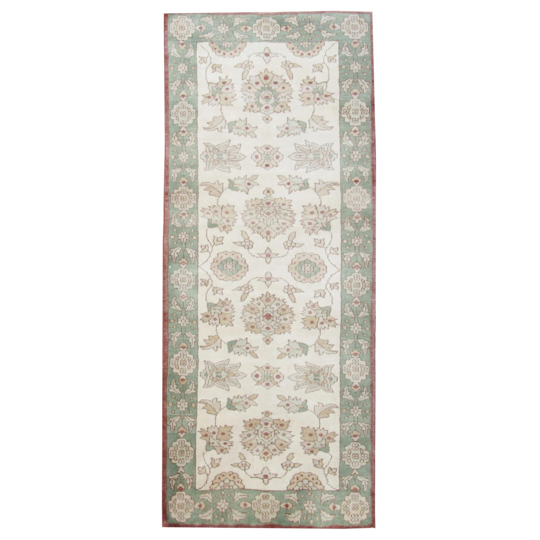 Tappeto runner vintage color crema, tappeto floreale in lana beige Zeigler