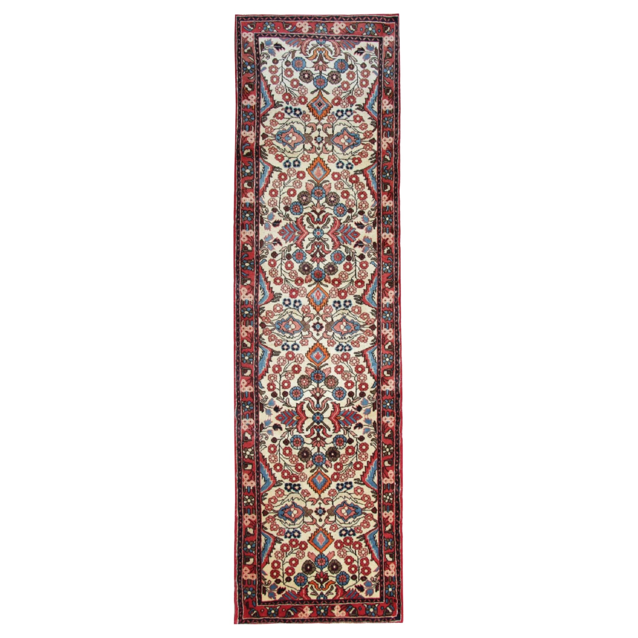 Tapis de couloir vintage crème, tapis de laine à fleurs en vente