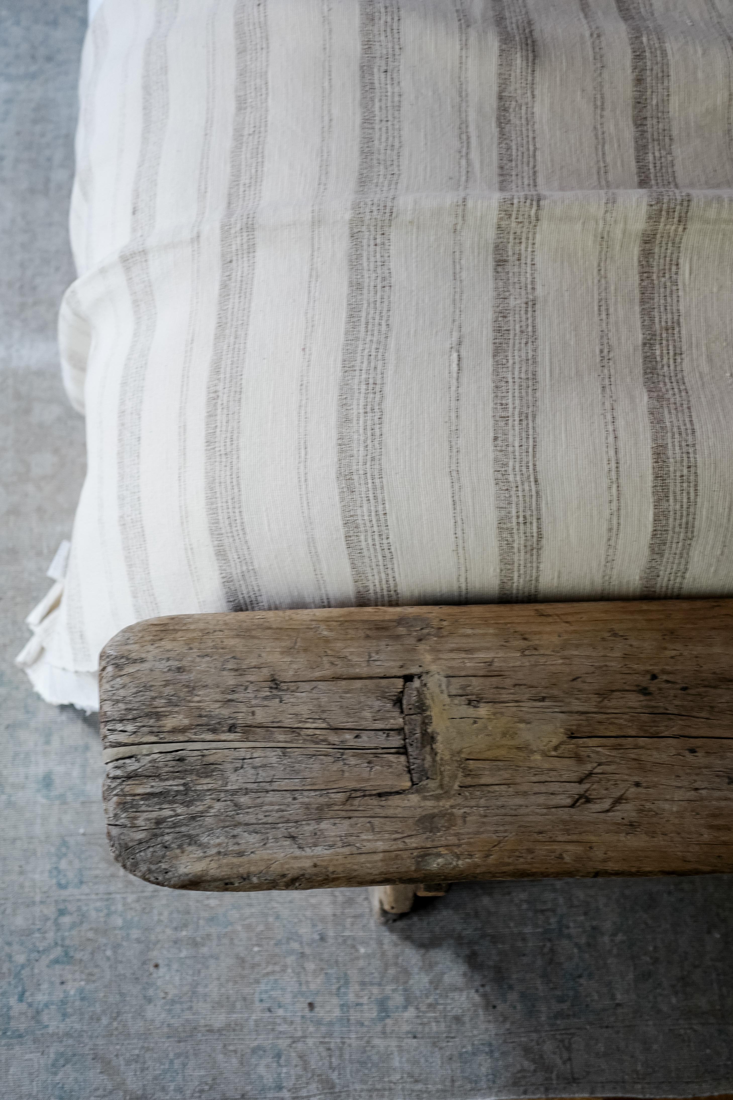 20th Century Vintage Cream Striped Indian Handwoven Bed Spread Blanket – One of a Kind For Sale