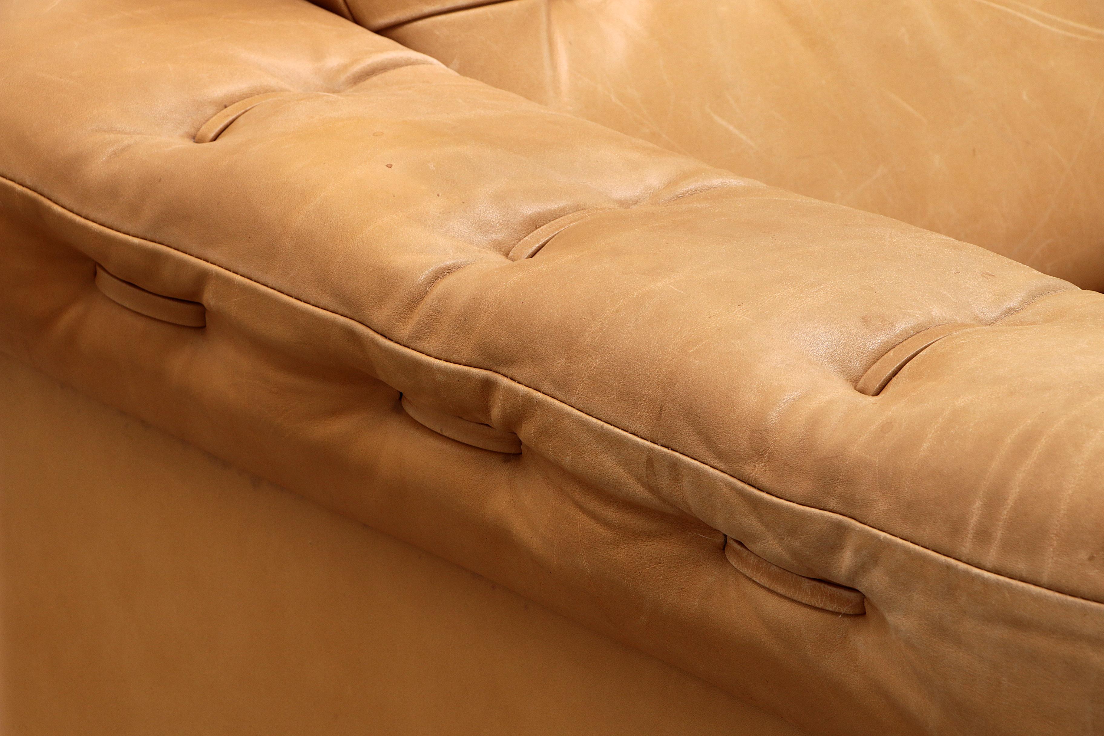 Vintage Cream Three-Seater with Two-Seater Leather from the 1970s 5