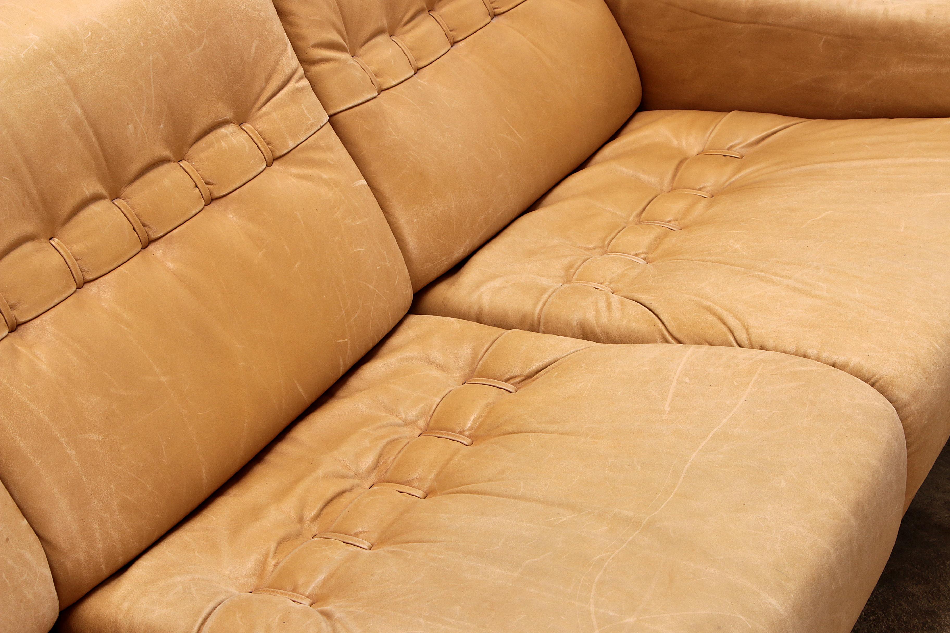 Vintage Cream Three-Seater with Two-Seater Leather from the 1970s 6