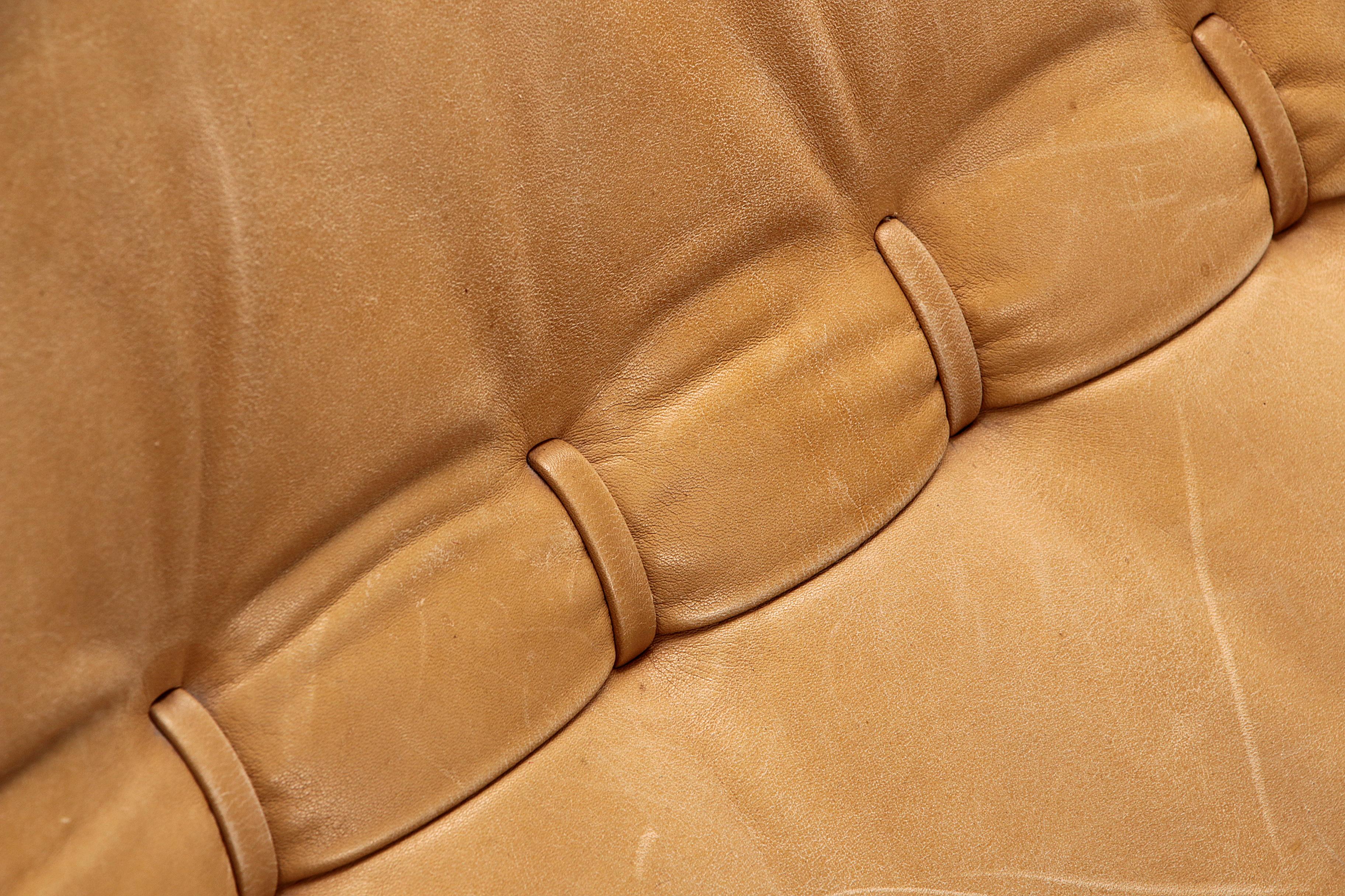 Vintage Cream Three-Seater with Two-Seater Leather from the 1970s 7