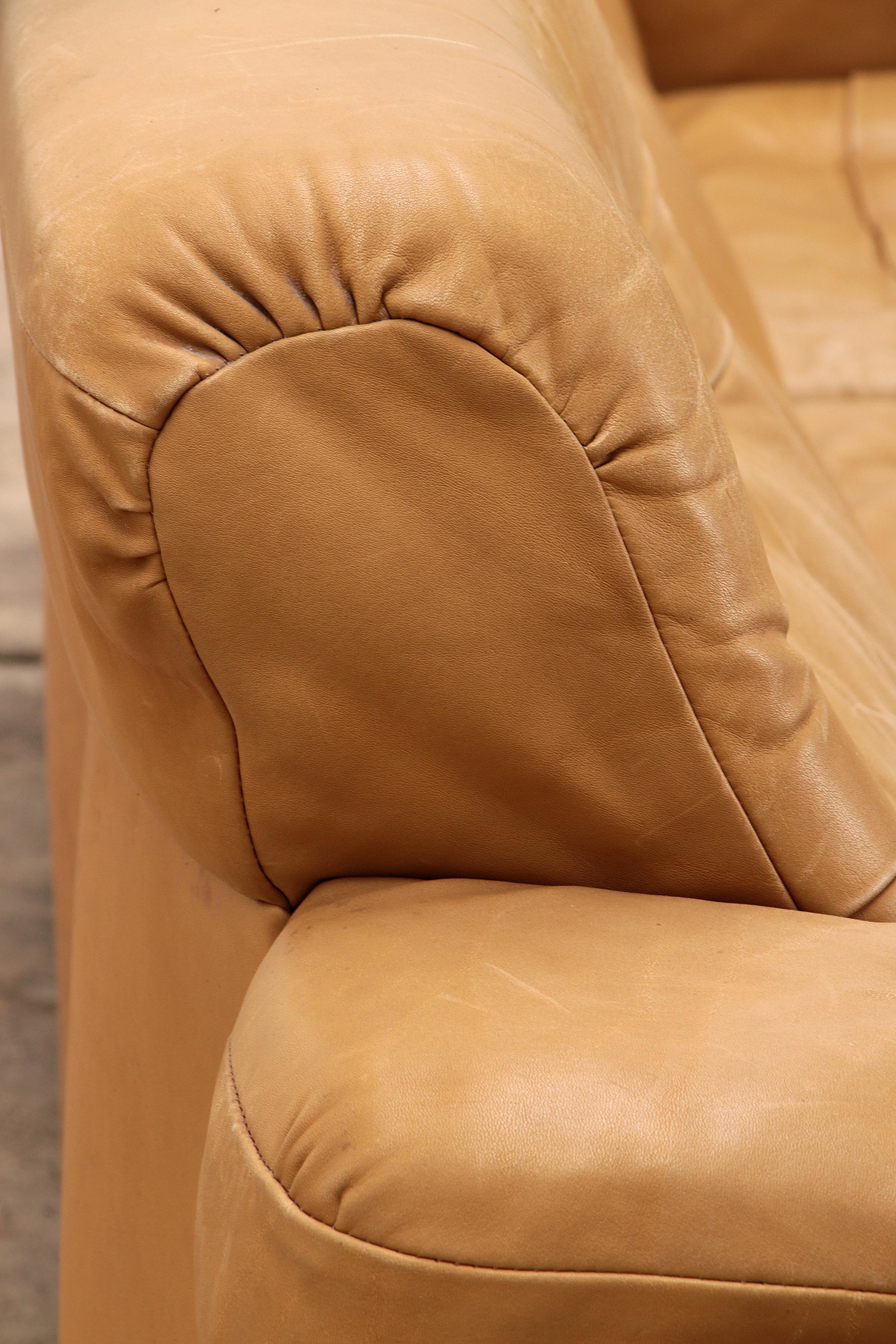 Vintage Cream Three-Seater with Two-Seater Leather from the 1970s 8