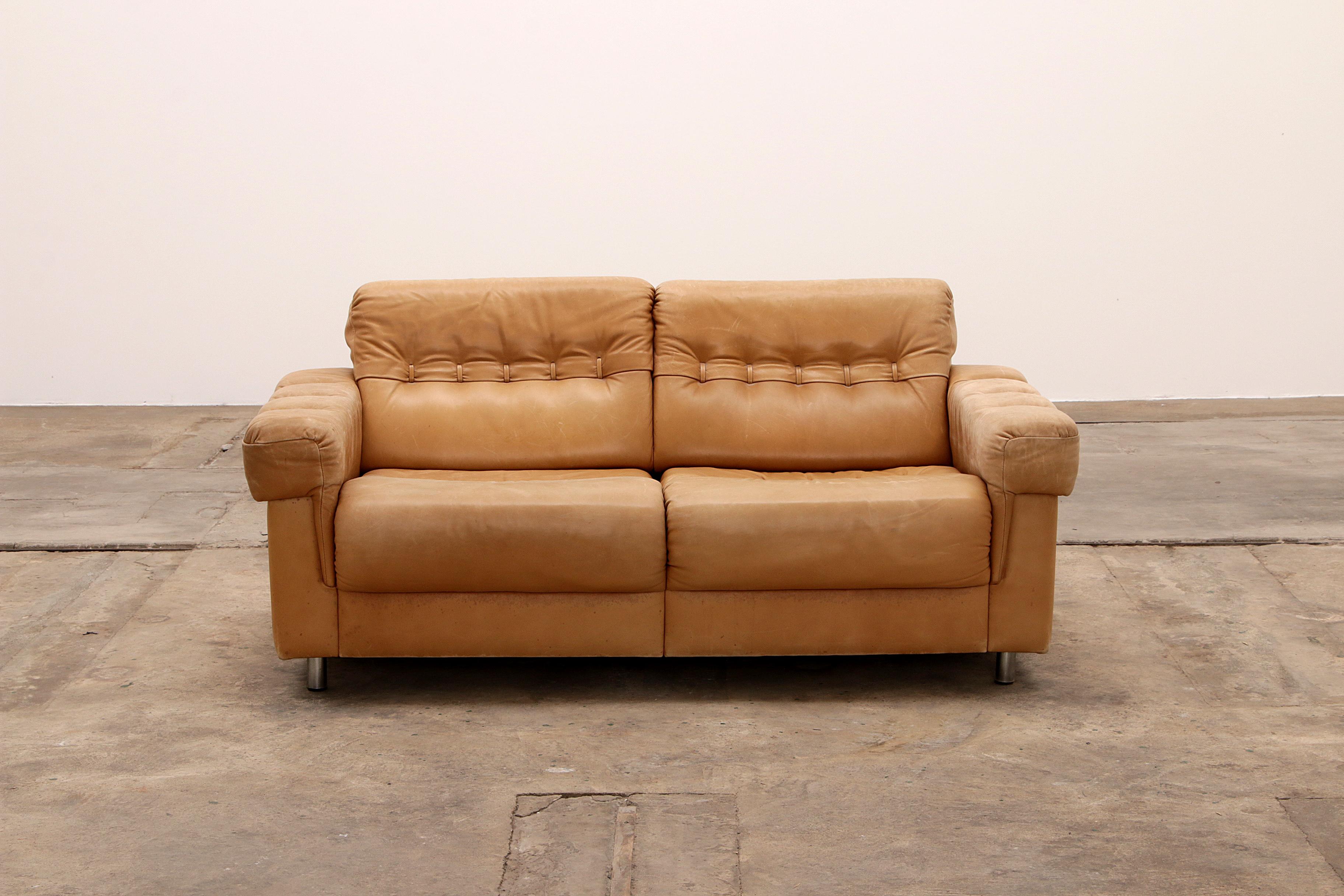 Vintage Cream Three-Seater with Two-Seater Leather from the 1970s 10