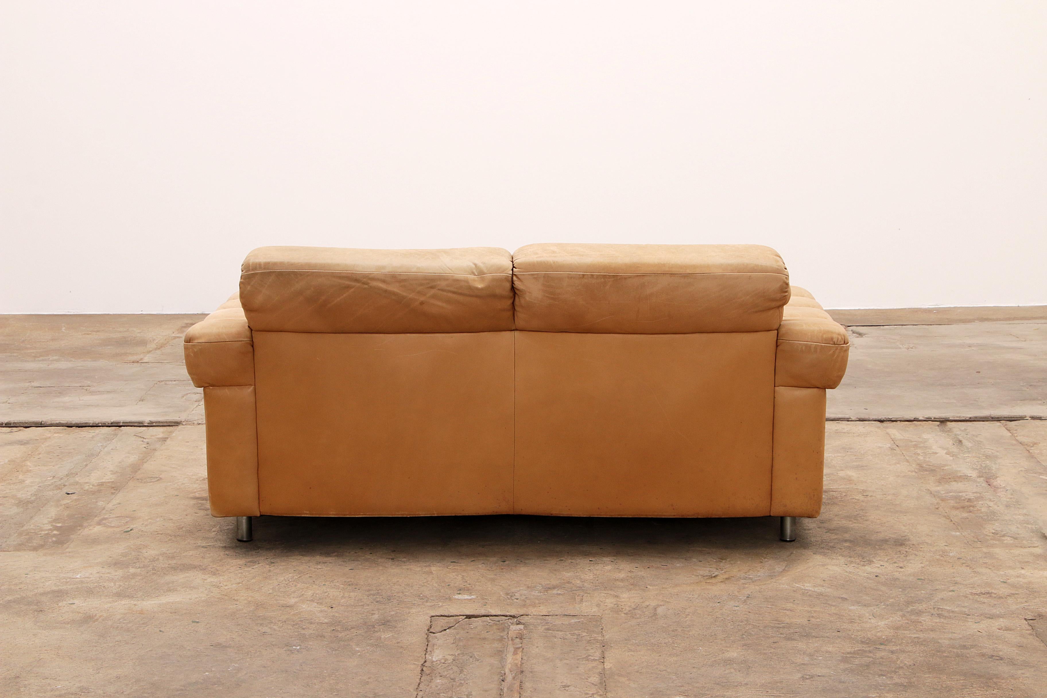 Vintage Cream Three-Seater with Two-Seater Leather from the 1970s 12
