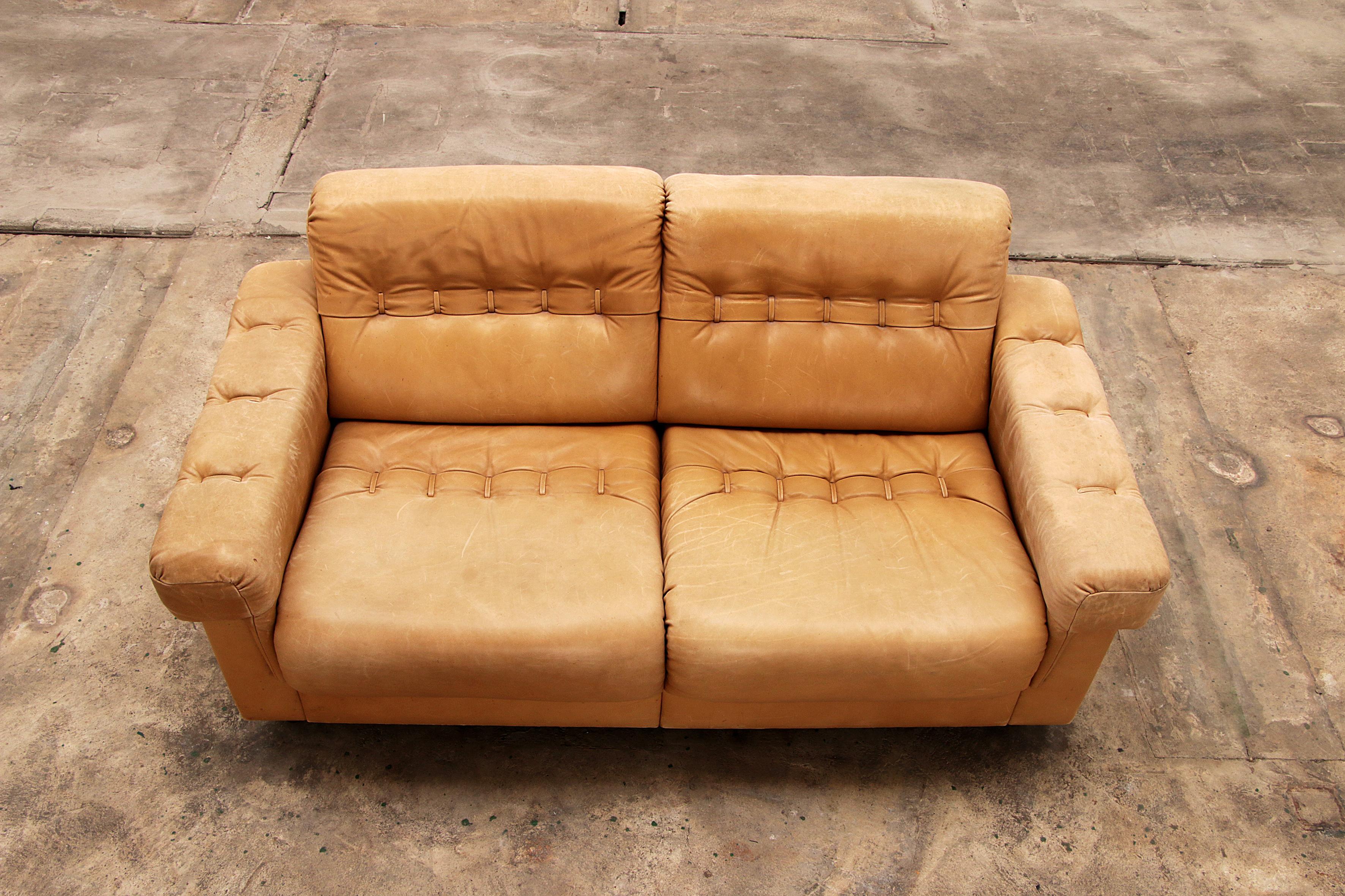 Vintage Cream Three-Seater with Two-Seater Leather from the 1970s 14