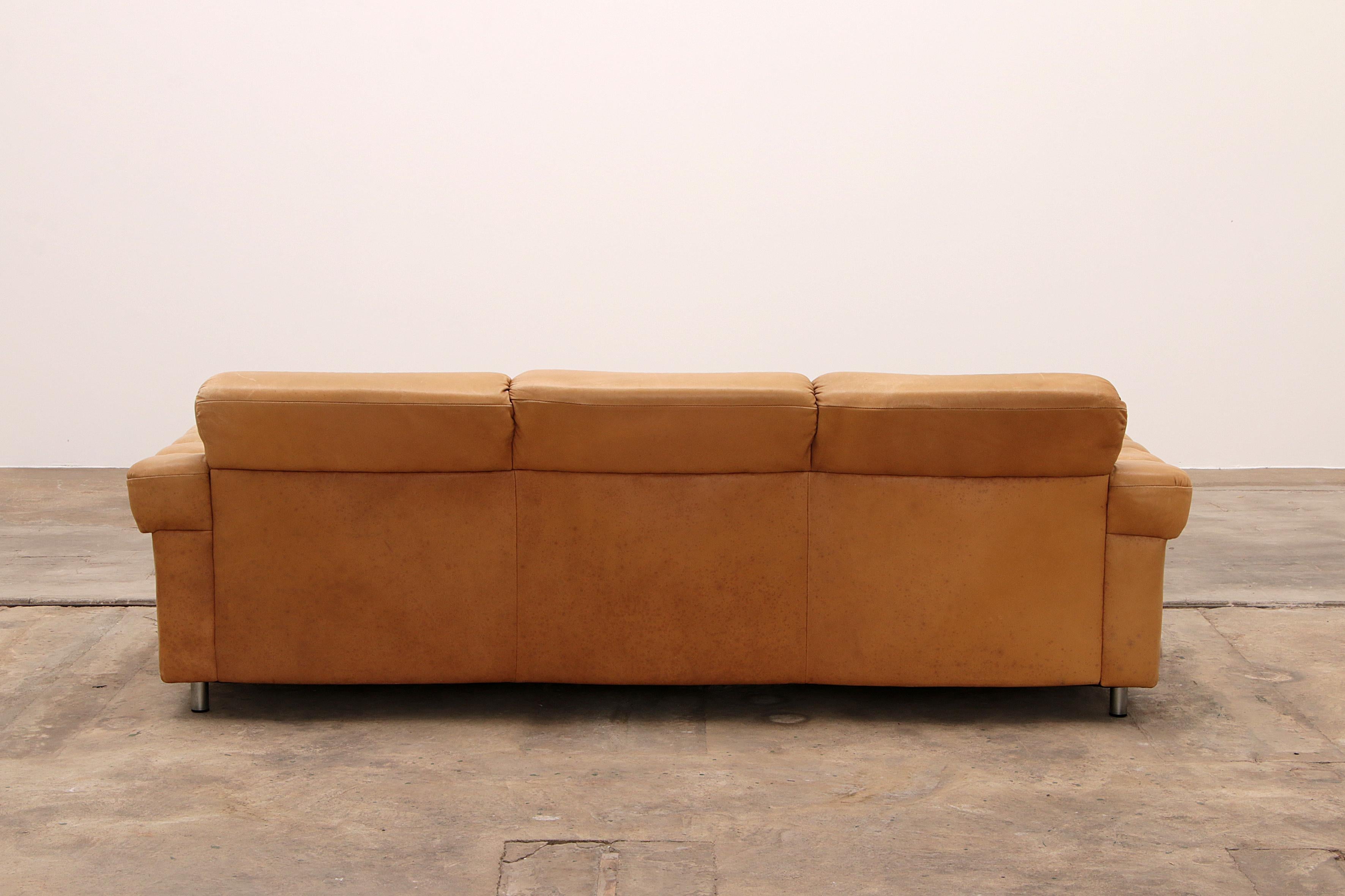 Vintage Cream Three-Seater with Two-Seater Leather from the 1970s 1