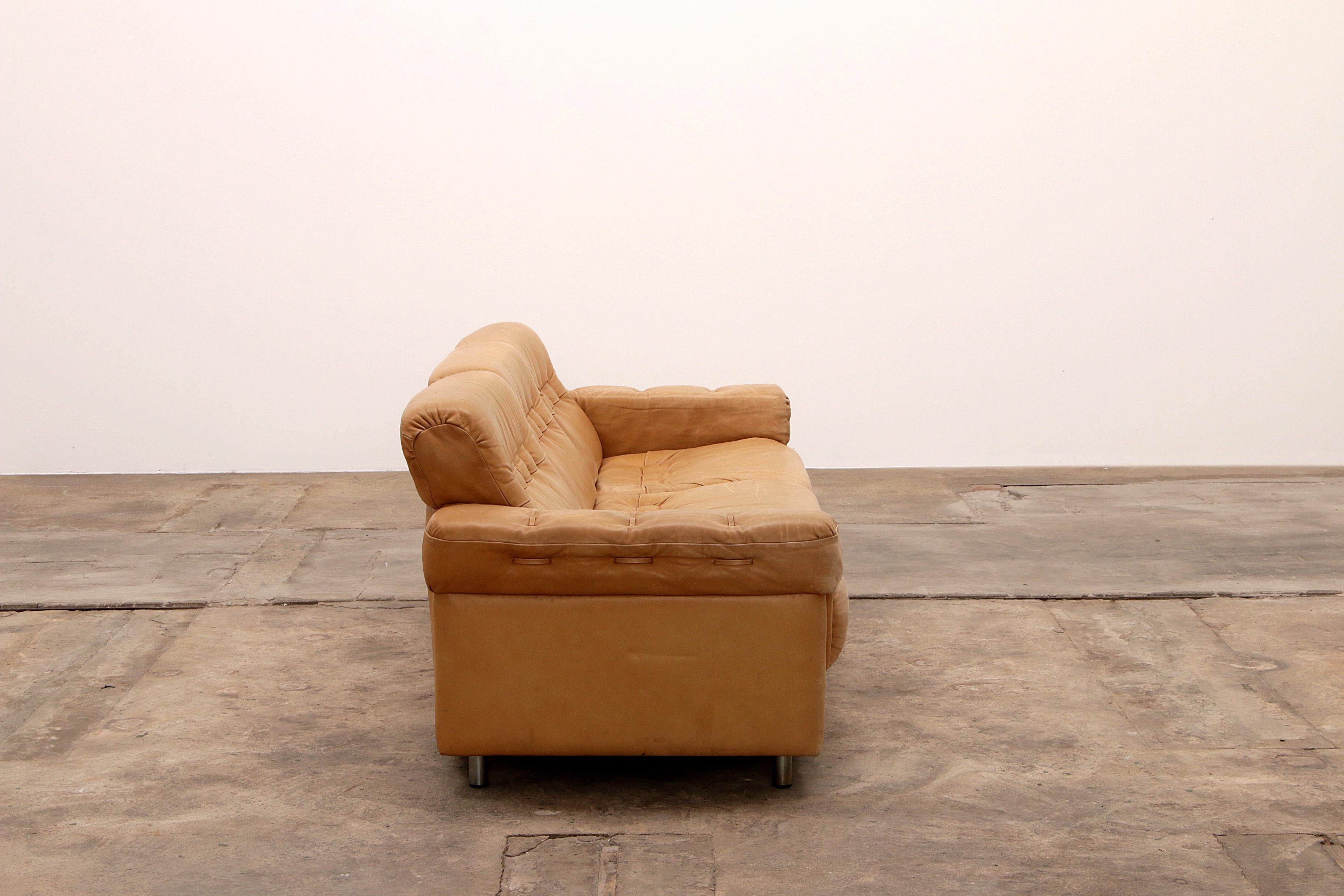 Vintage Cream Three-Seater with Two-Seater Leather from the 1970s 2