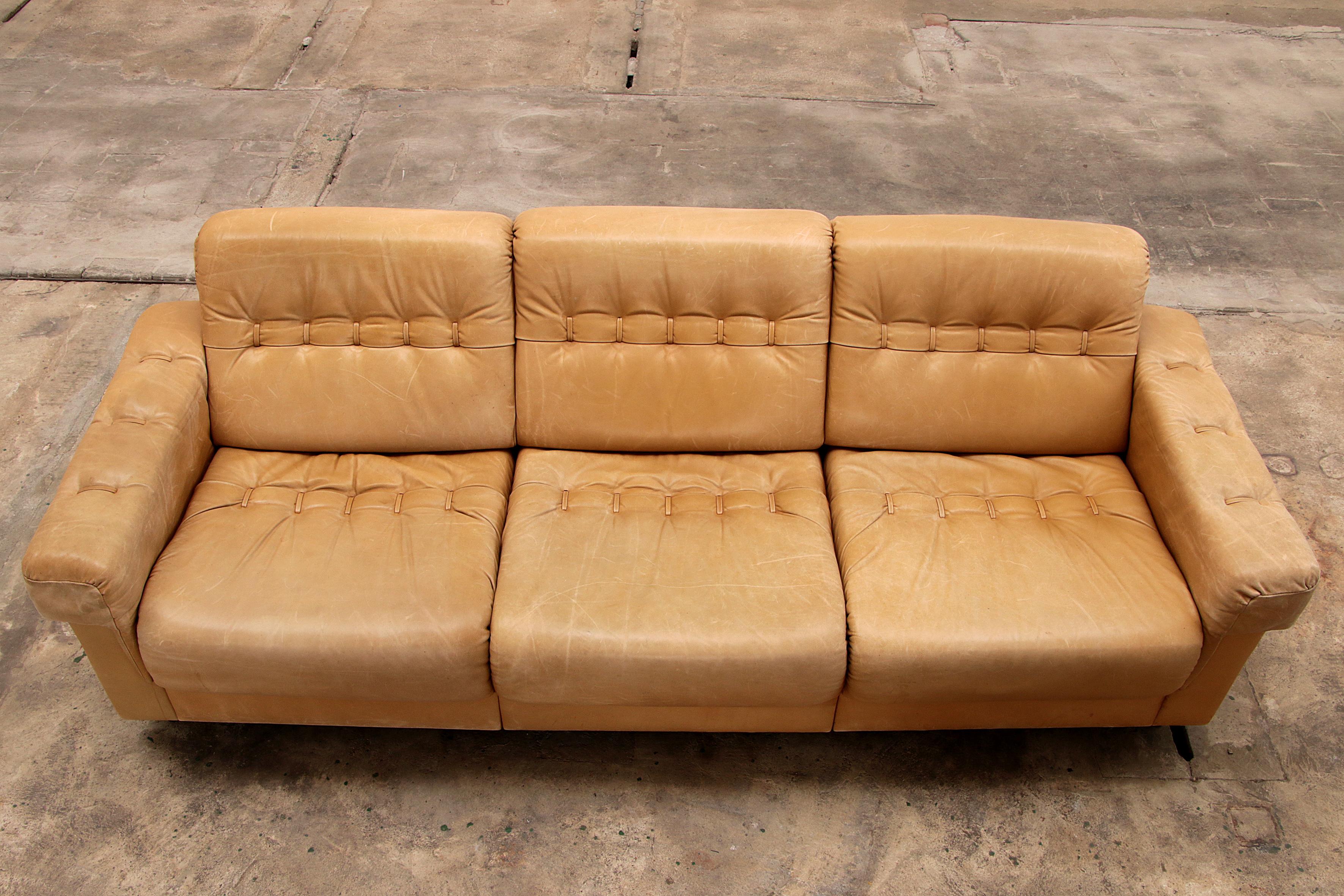 Vintage Cream Three-Seater with Two-Seater Leather from the 1970s 3