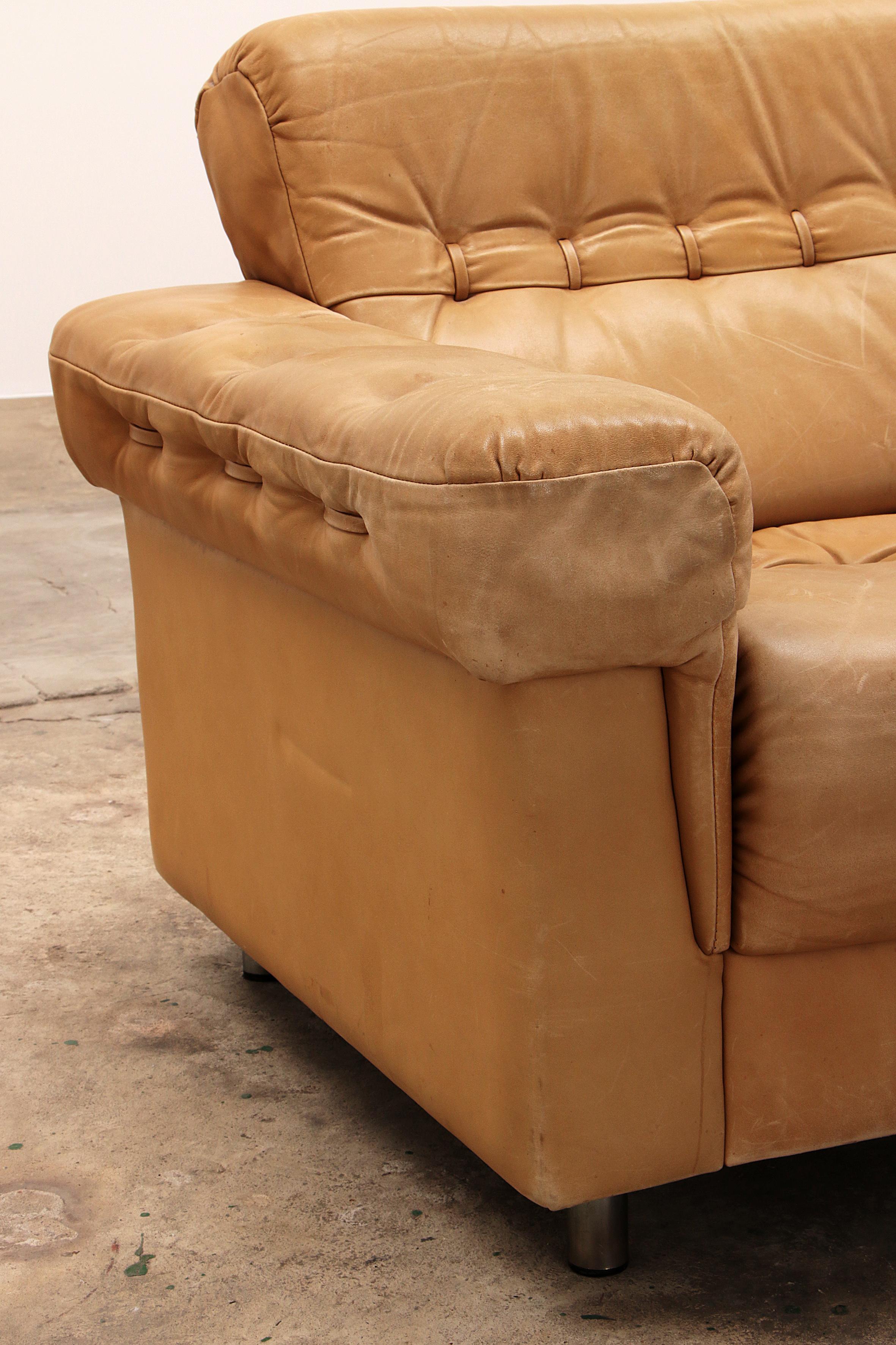 Vintage Cream Three-Seater with Two-Seater Leather from the 1970s 4