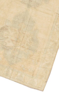 Vintage Turkish Oushak Rug, 5'1 x 12'2 Hand-Knotted Wool, Cream/Sage Green, 1950